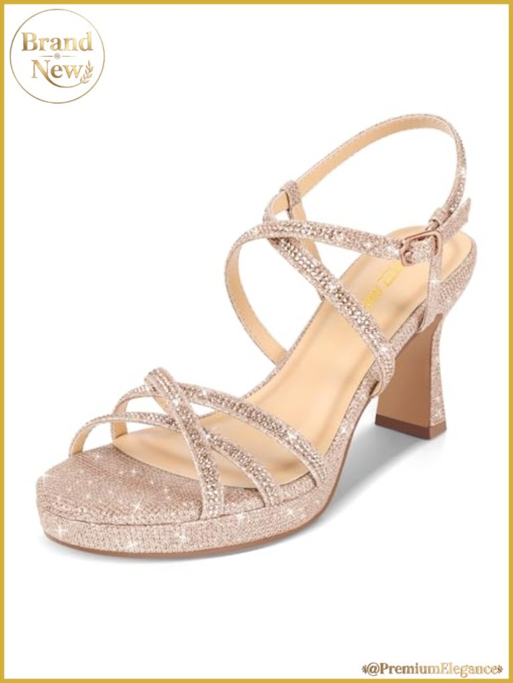 Women's Stellora Platform High Heels Block Chunky Strappy Sparkly Rhinestone